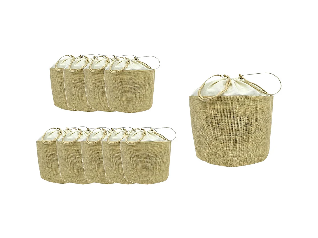 Lot de 10 sacs ronds en jute avec fermeture à cordon h 26 cm x 25 cm résistant