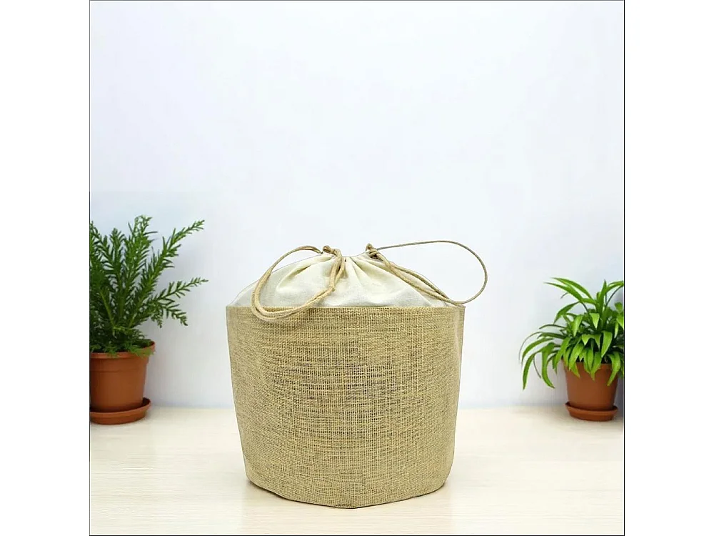Lot de 10 sacs ronds en jute avec fermeture à cordon h 26 cm x 25 cm résistant