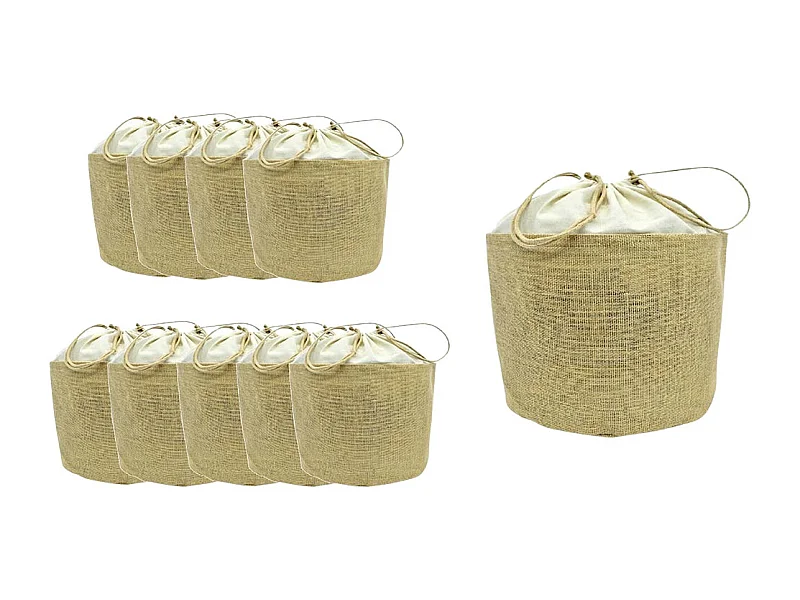 Lot de 10 sacs ronds en jute avec fermeture à cordon h 26 cm x 25 cm résistant