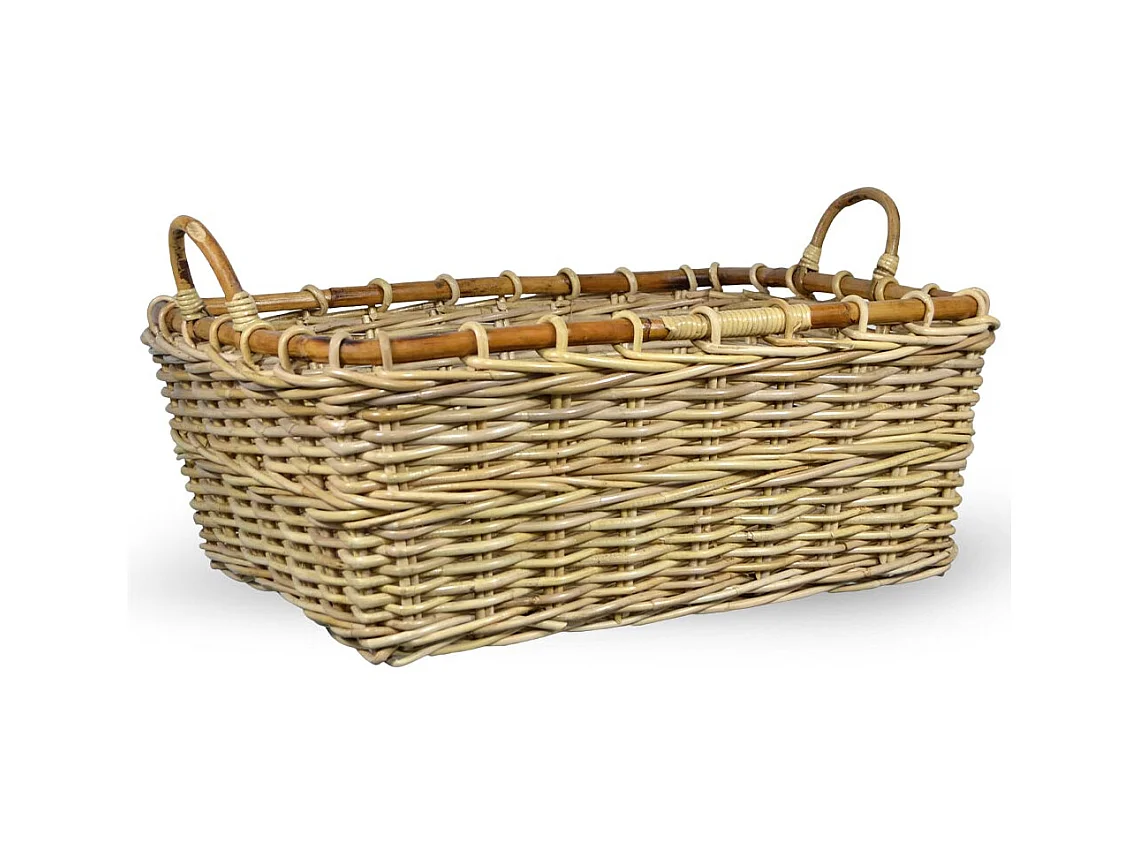 Panier rectangulaire en bois de jonc avec poignées cm 70 x 59 x h 27