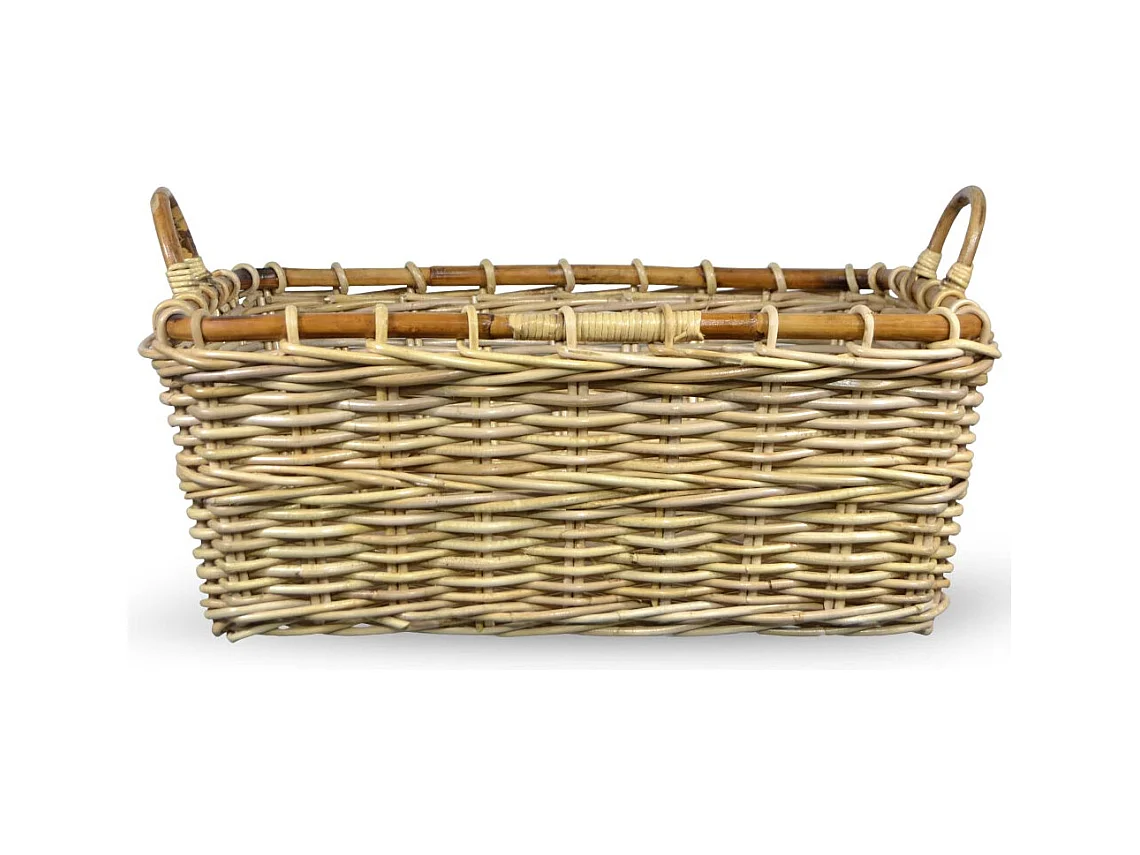Panier rectangulaire en bois de jonc avec poignées cm 70 x 59 x h 27