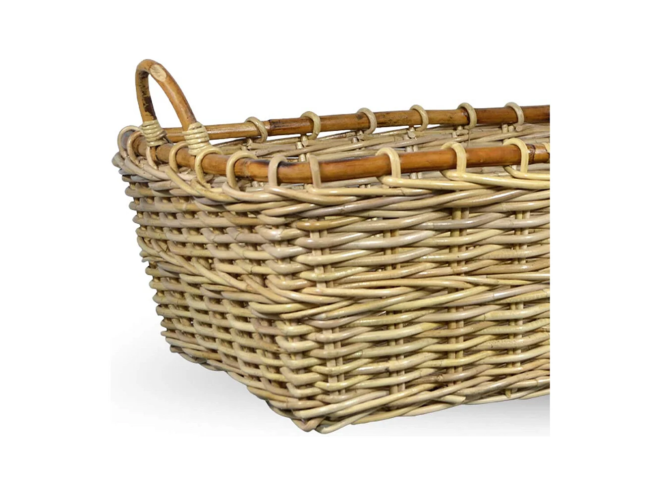 Panier rectangulaire en bois de jonc avec poignées cm 70 x 59 x h 27