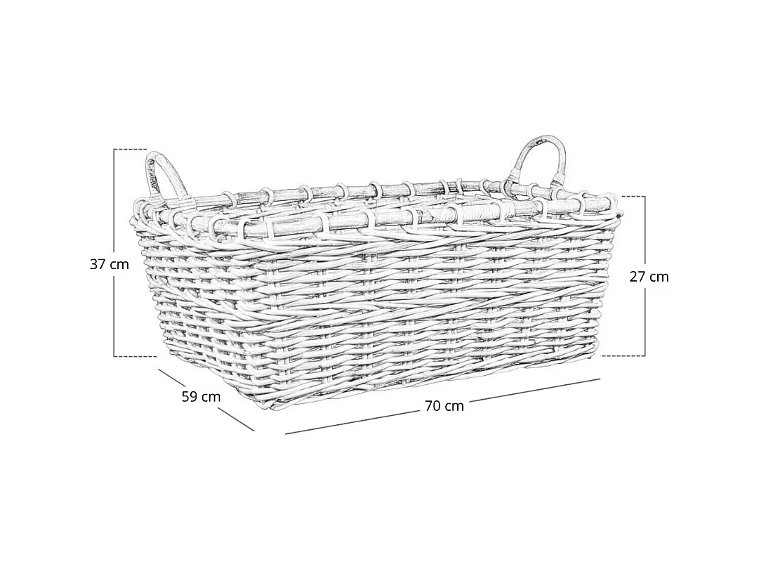 Panier rectangulaire en bois de jonc avec poignées cm 70 x 59 x h 27
