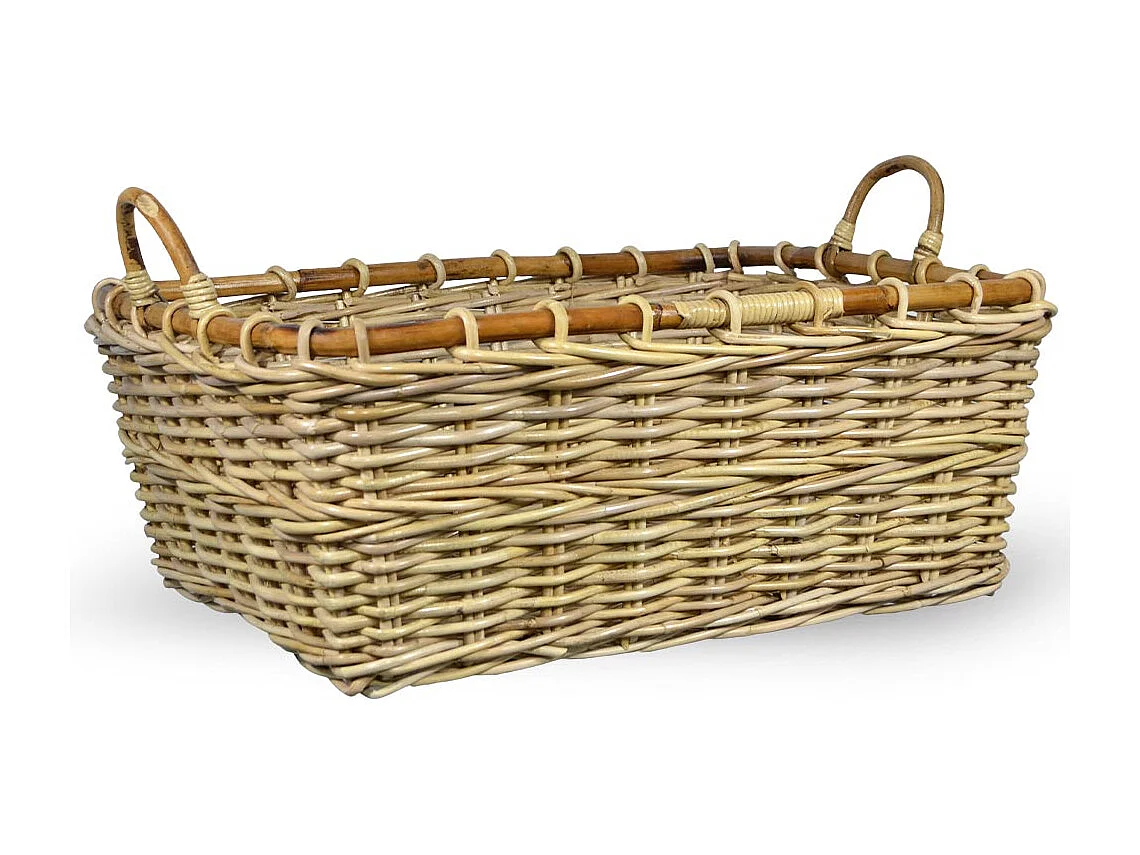 Panier rectangulaire en bois de jonc avec poignées cm 70 x 59 x h 27