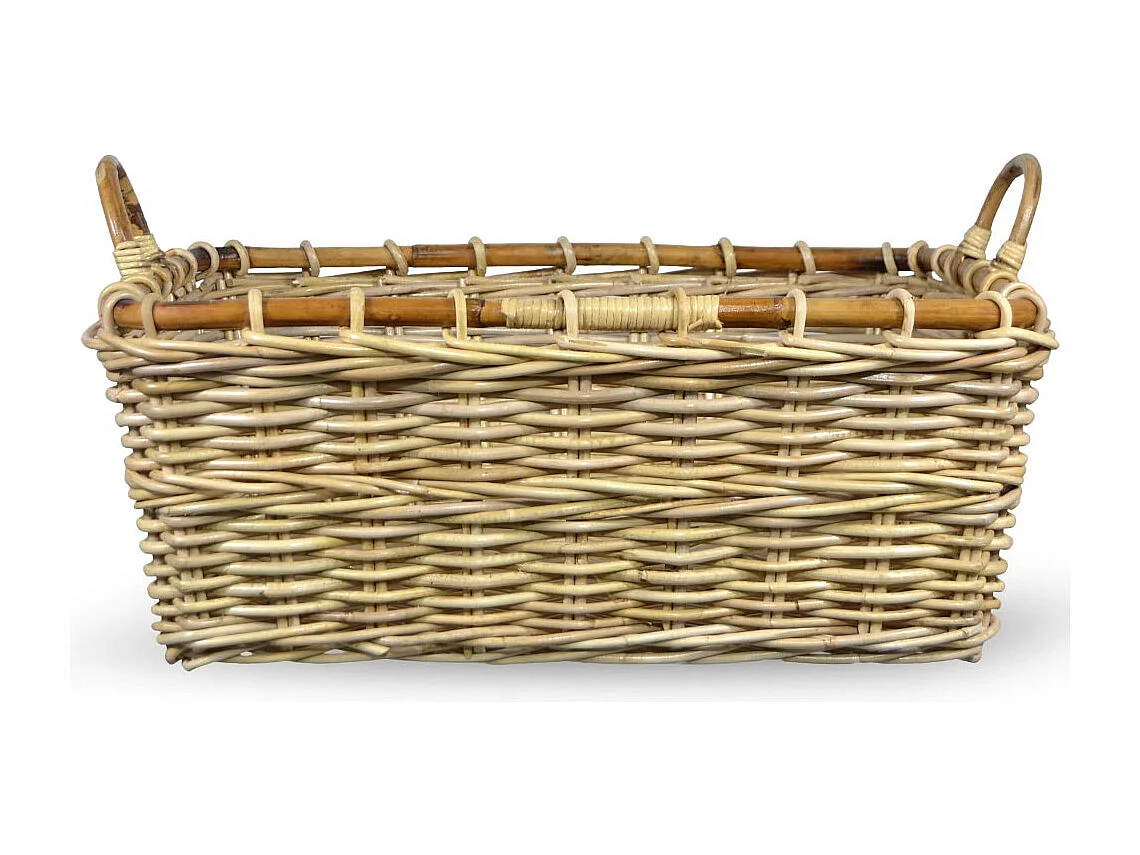 Panier rectangulaire en bois de jonc avec poignées cm 70 x 59 x h 27