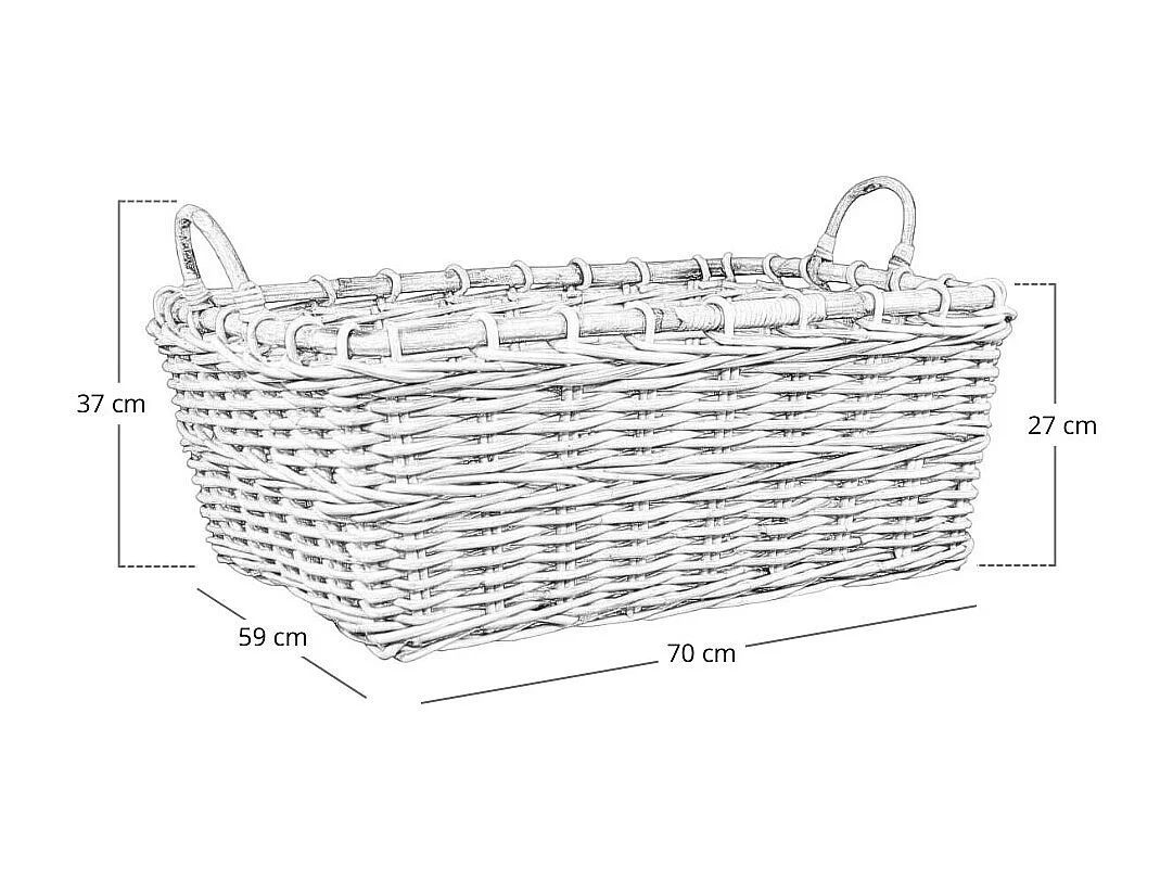 Panier rectangulaire en bois de jonc avec poignées cm 70 x 59 x h 27