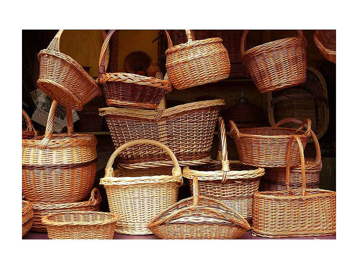 Cesta redonda de mimbre Giulia con asa cm 30 x h 24