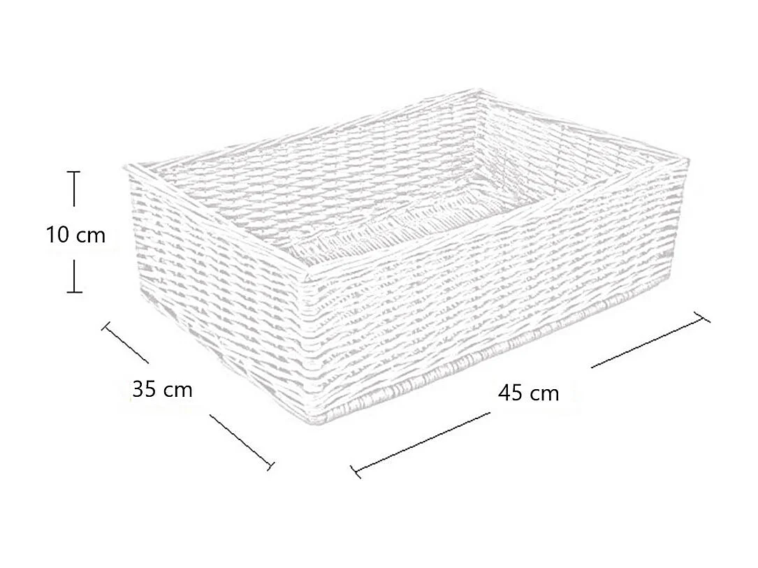 Cesta de pan rectangular de mimbre, 45 x 35 cm, altura 10 cm.