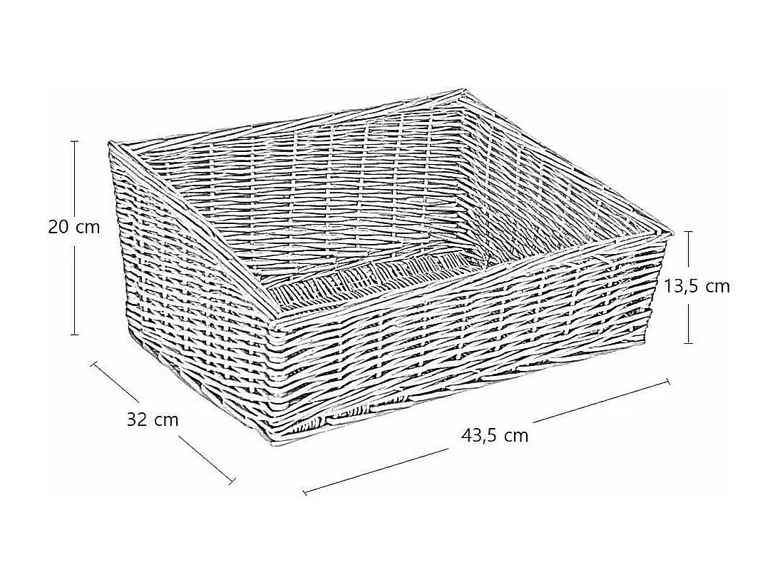 Cesta de pan rectangular de mimbre, 43,5 x 32 cm, h 20 cm.