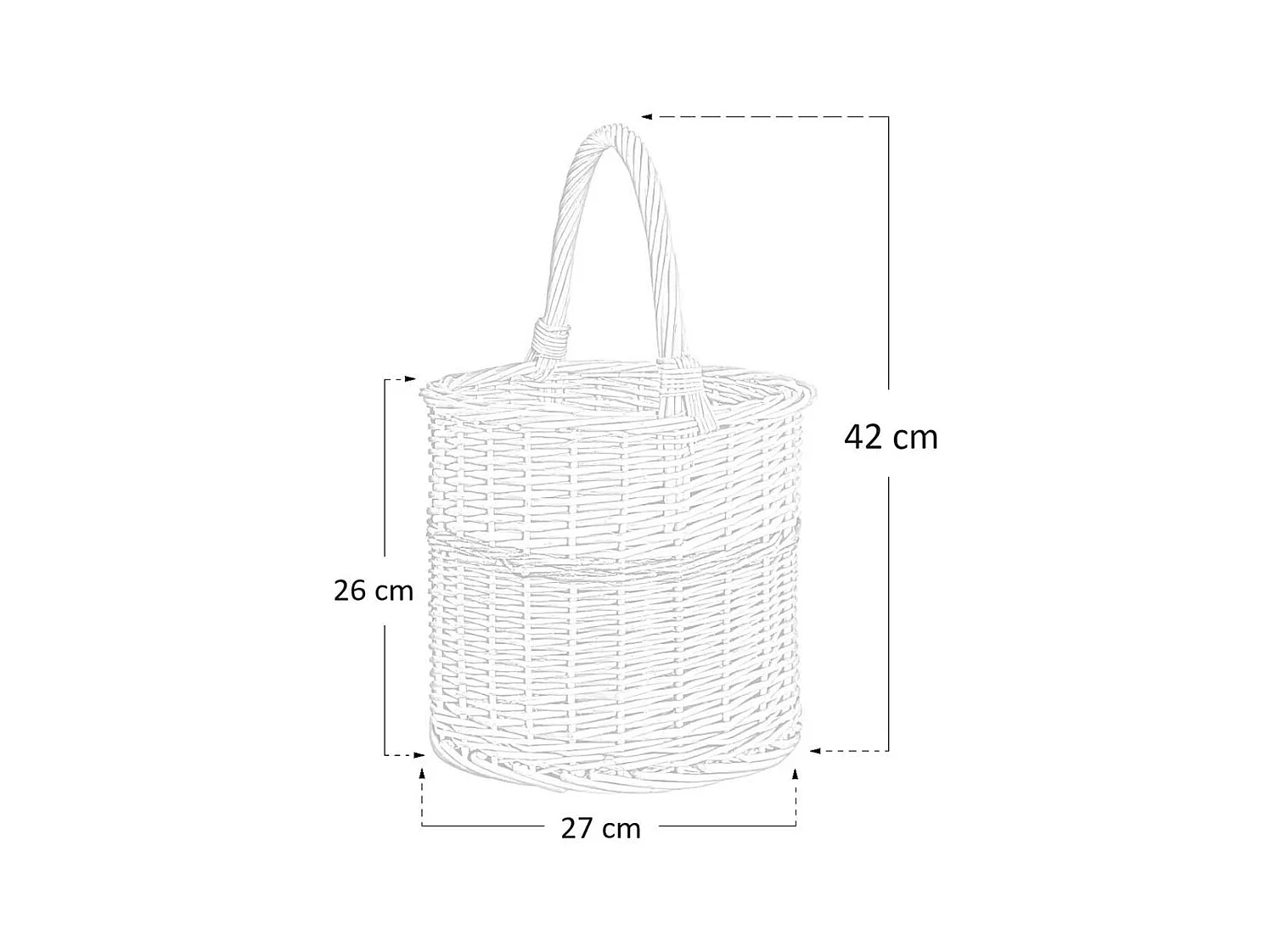 Panier rond modèle Sara en osier avec anse, diamètre 27 cm, hauteur 26 cm