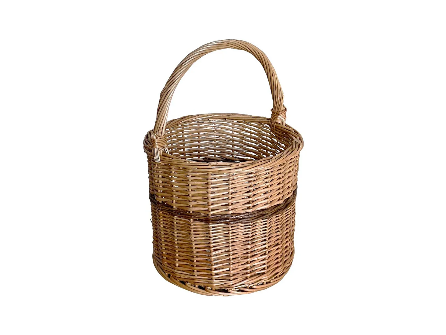 Cesta redonda modelo Sara en mimbre con asa, diámetro 27 cm, altura 26 cm