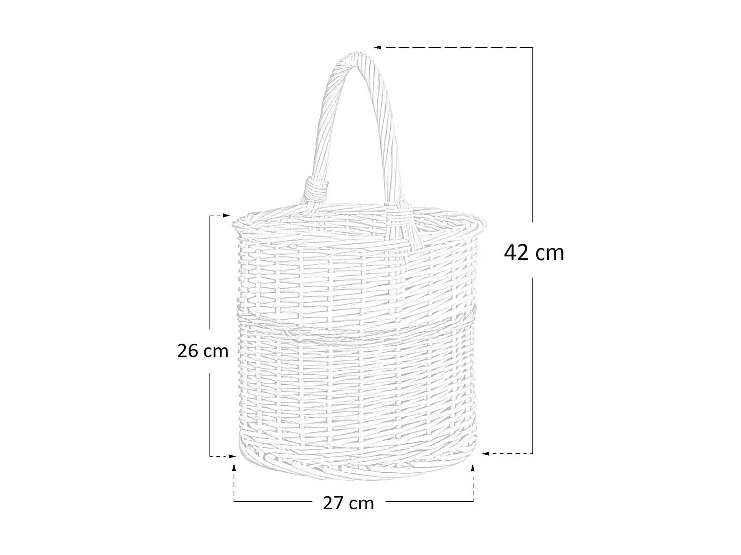 Panier rond modèle Sara en osier avec anse, diamètre 27 cm, hauteur 26 cm