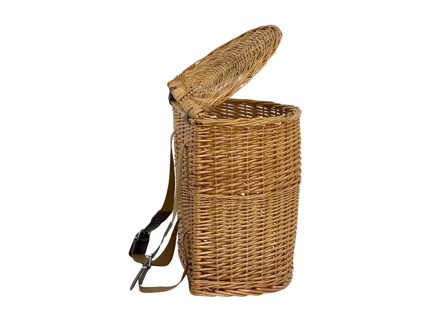 Panier en osier avec couvercle et bandoulière – 41 cm x 30 cm x h 42 cm