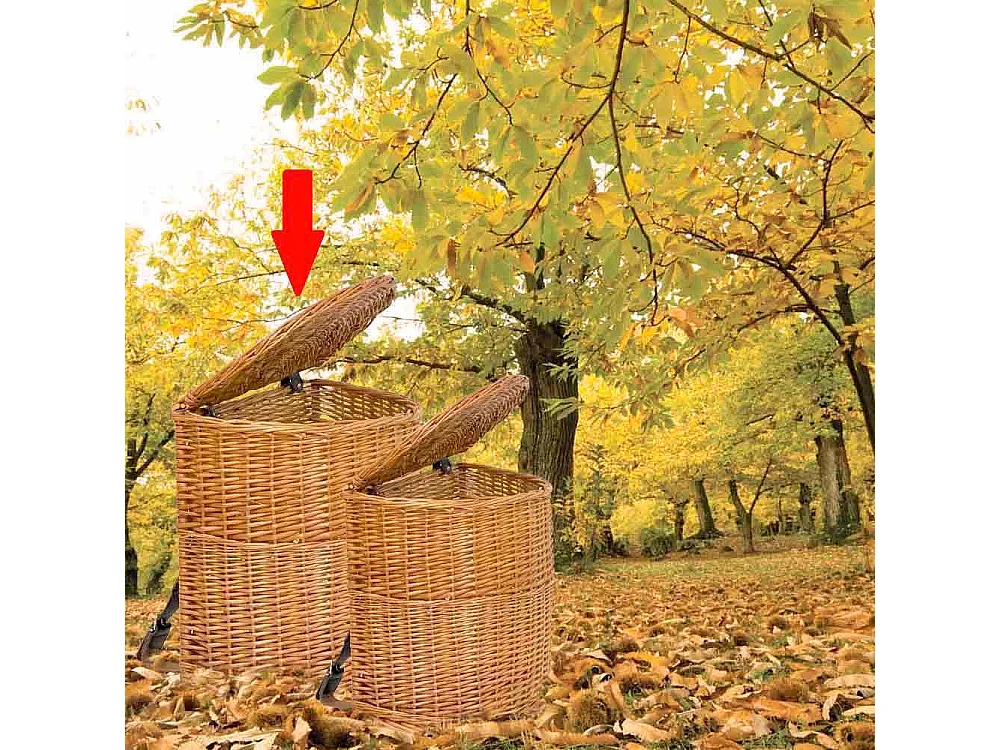 Panier en osier avec couvercle et bandoulière – 41 cm x 30 cm x h 42 cm