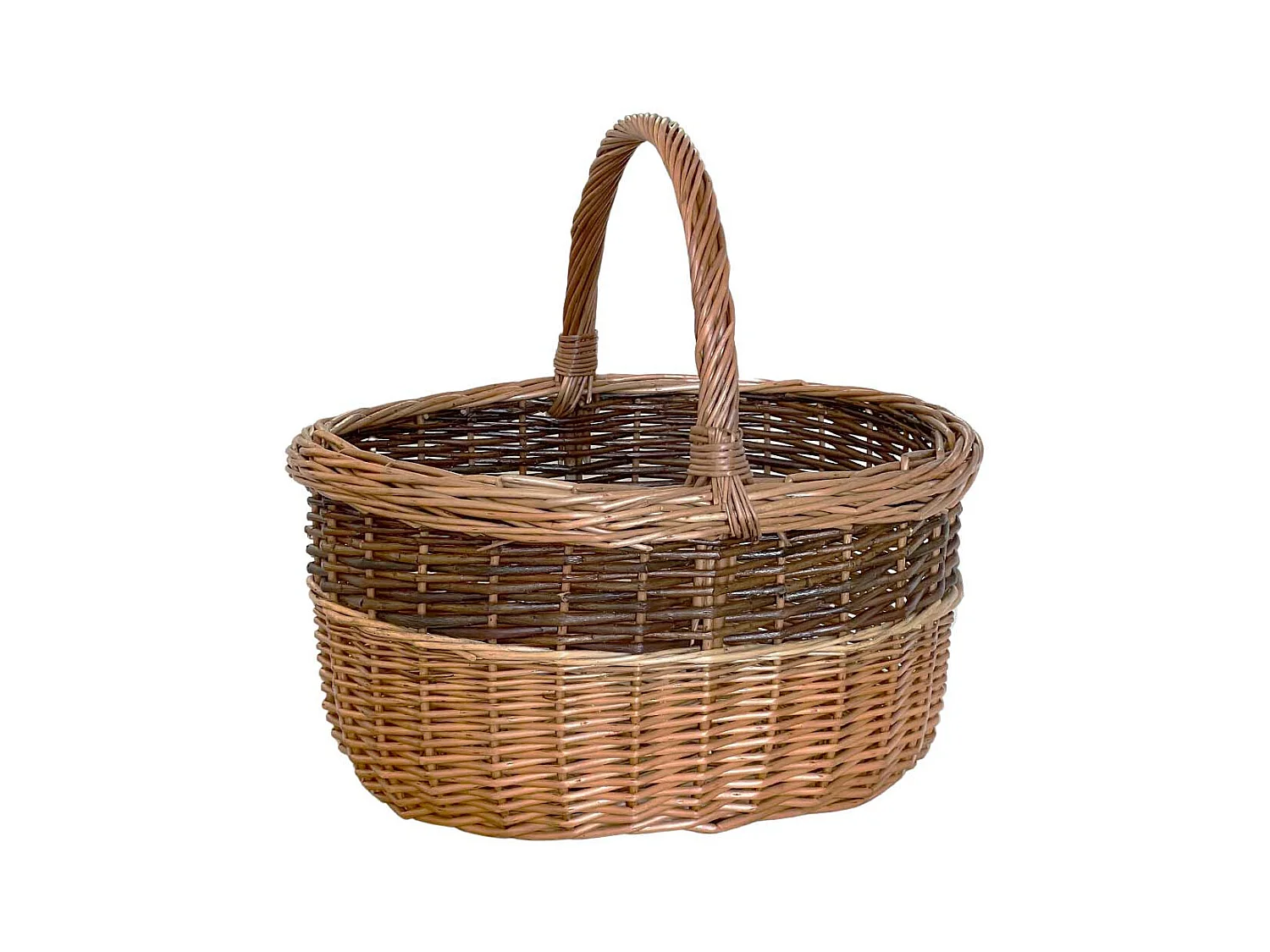 Sara ovale tweekleurige rieten mand met handvat 43,5 x 36 h 25