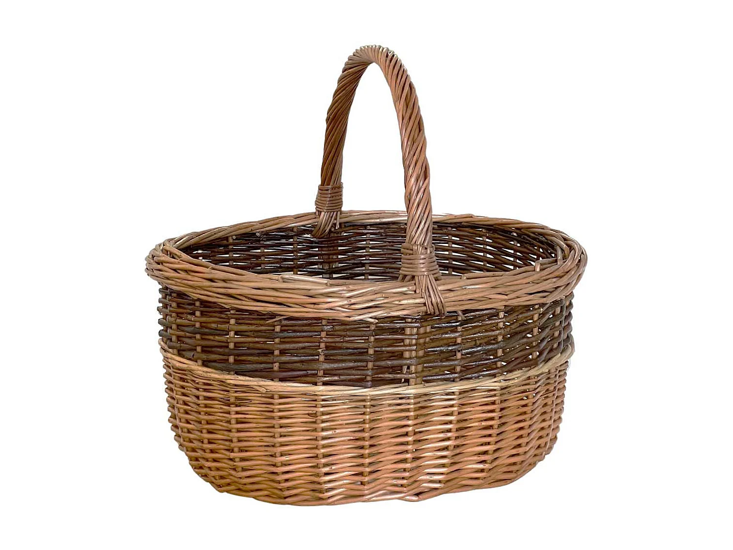 Sara ovale tweekleurige rieten mand met handvat 43,5 x 36 h 25