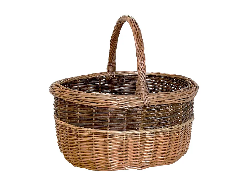 Sara ovale tweekleurige rieten mand met handvat 43,5 x 36 h 25