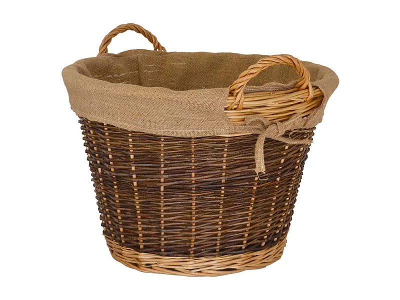 Panier rond pour l'exposition du bois de chauffage en bois d'écorce avec doublure en jute