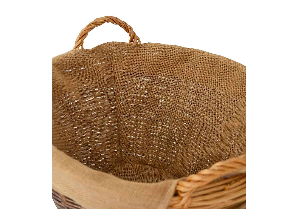 Panier rond pour l'exposition du bois de chauffage en bois d'écorce avec doublure en jute