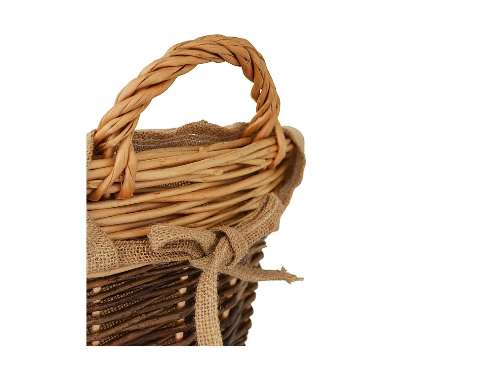 Panier rond pour l'exposition du bois de chauffage en bois d'écorce avec doublure en jute