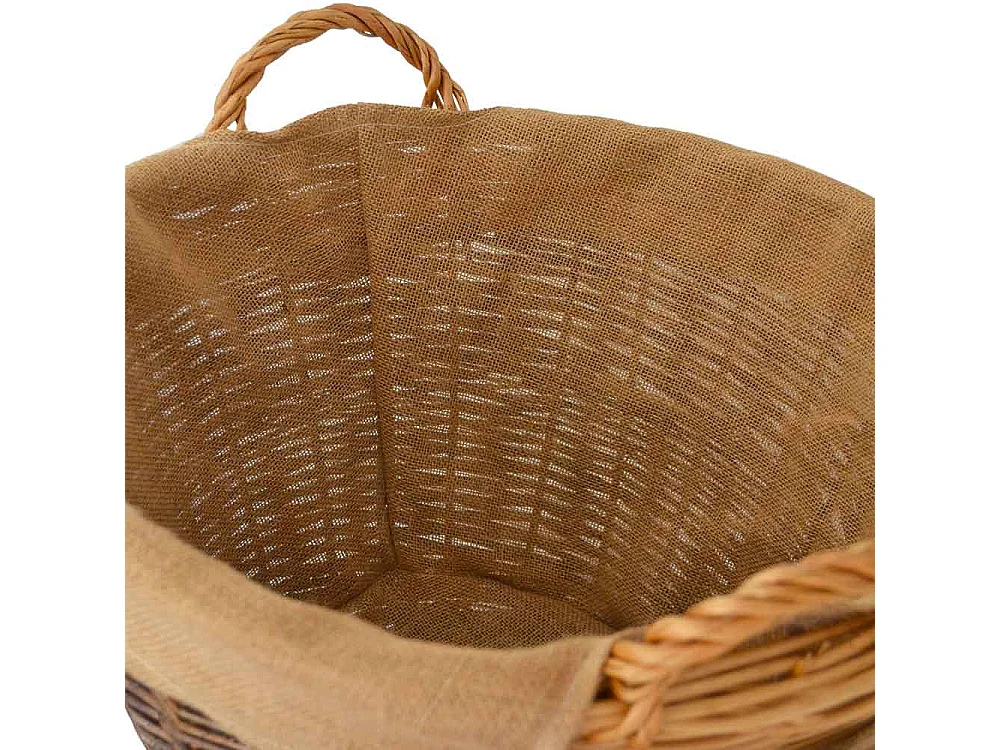 Panier rond pour l'exposition du bois de chauffage en bois d'écorce avec doublure en jute