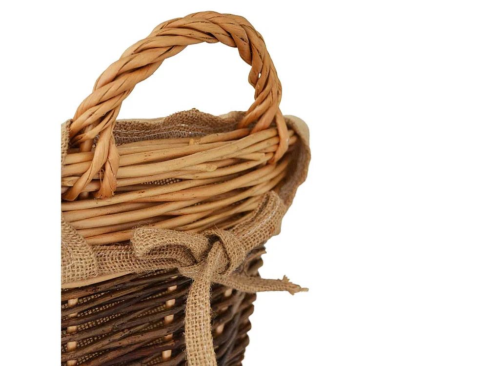 Panier rond pour l'exposition du bois de chauffage en bois d'écorce avec doublure en jute