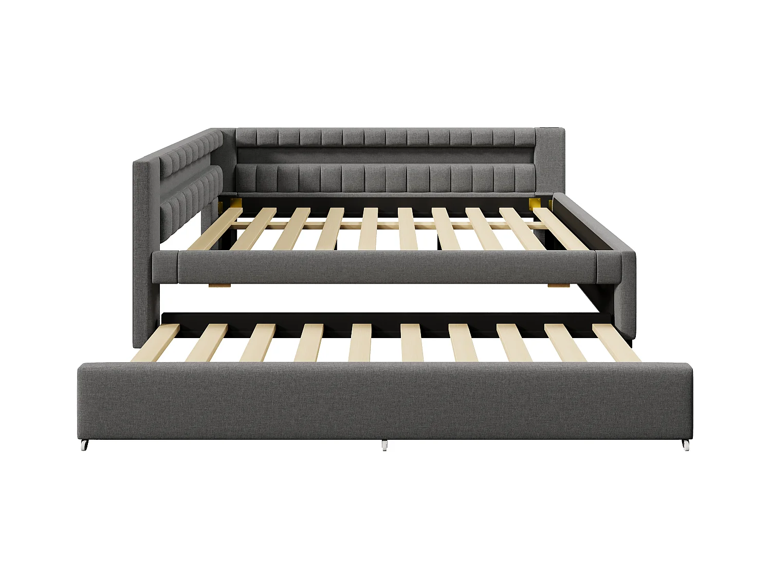 Schlafsofa 140x200 cm – mit LED-Beleuchtung – mit Ausziehbett – mit USB + Typ-C – Leinen – Grau (ohne Matratze)