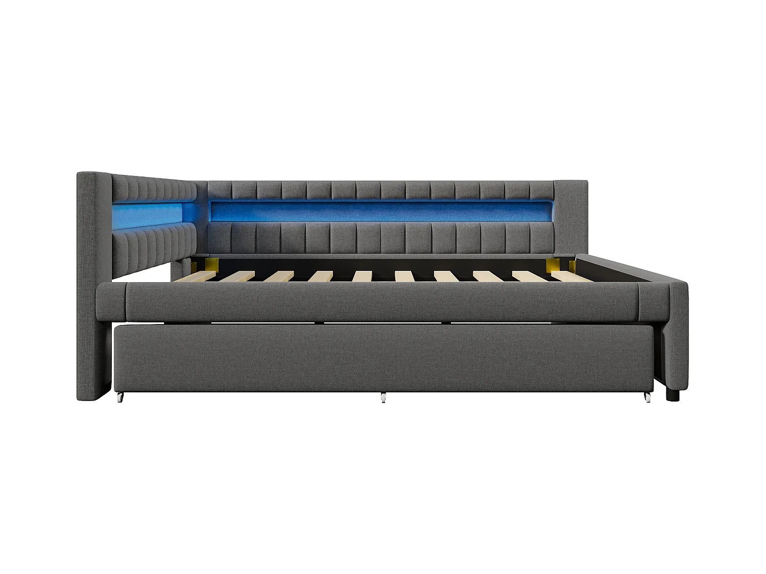 Schlafsofa 140x200 cm – mit LED-Beleuchtung – mit Ausziehbett – mit USB + Typ-C – Leinen – Grau (ohne Matratze)