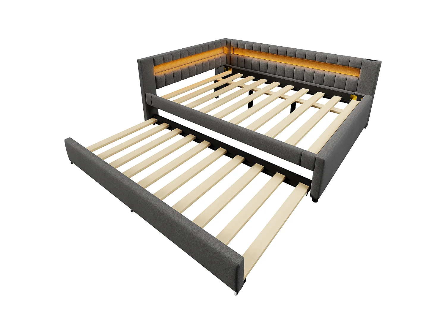Schlafsofa 140x200 cm – mit LED-Beleuchtung – mit Ausziehbett – mit USB + Typ-C – Leinen – Grau (ohne Matratze)