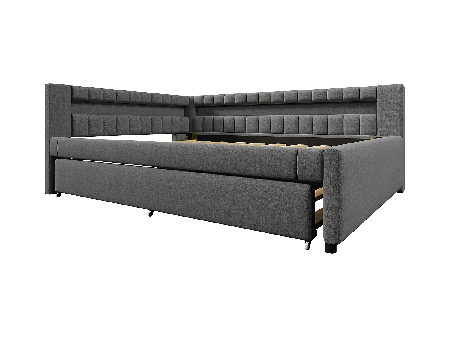 Schlafsofa 140x200 cm – mit LED-Beleuchtung – mit Ausziehbett – mit USB + Typ-C – Leinen – Grau (ohne Matratze)