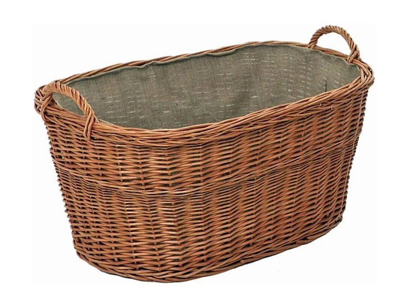 Cesta de mimbre para leña con revestimiento interior de yute