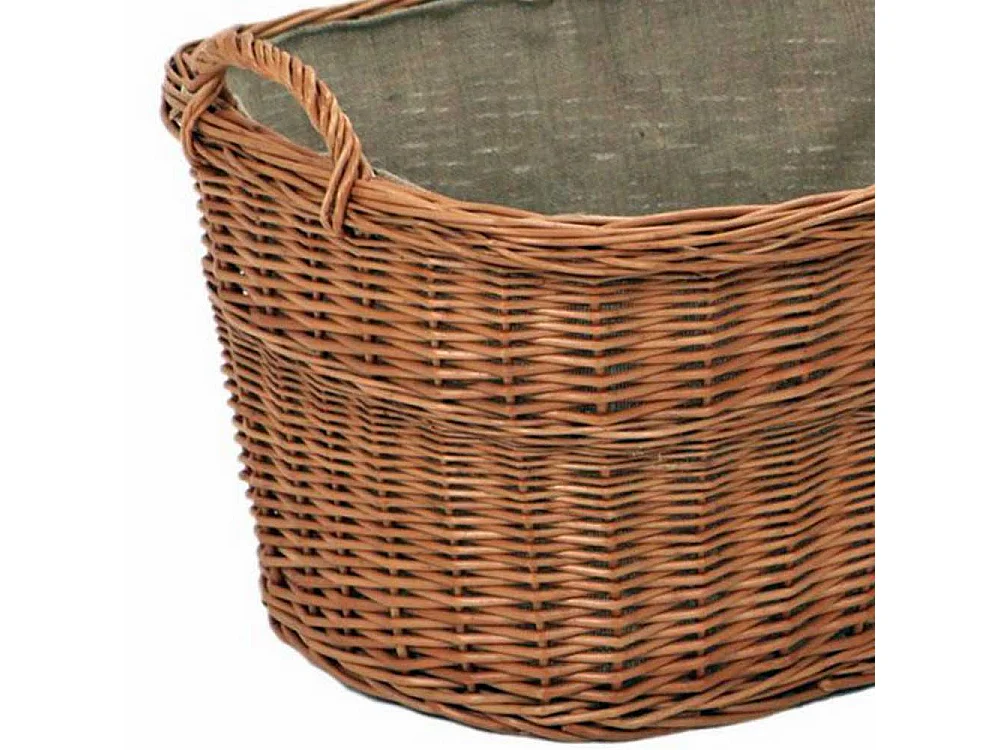 Panier à bois de chauffage en osier avec doublure intérieure en jute