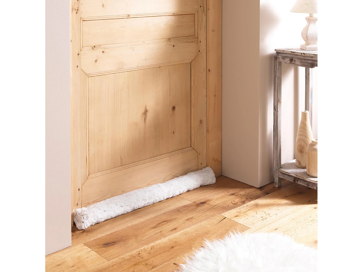 Boudin Bas de Porte Imitation Fourrure "Alaska" 80cm Naturel