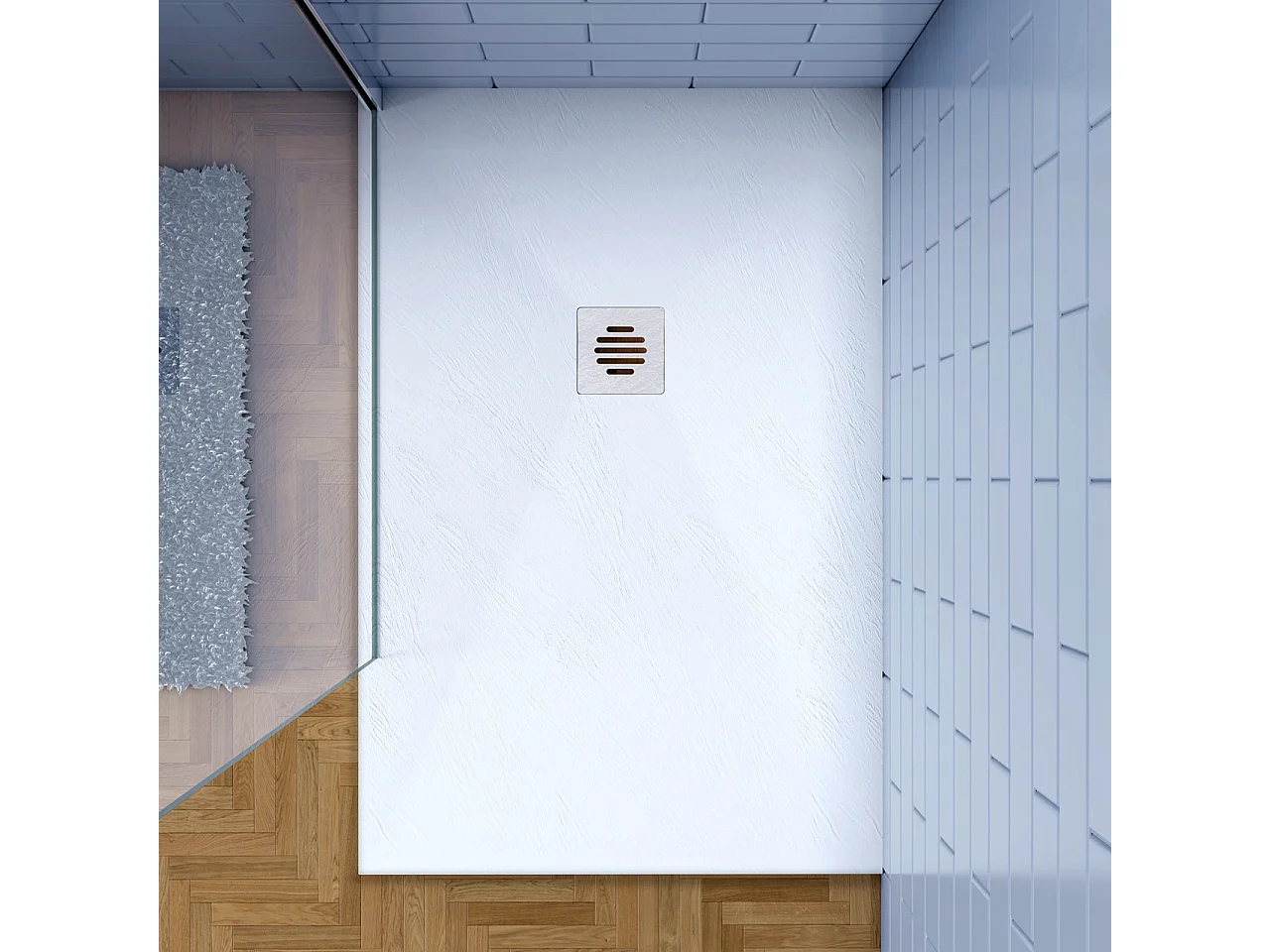 Piatto Doccia Bianco 90x100cm In Resina E Marmo Mista Effetto Ardesia Ruvido Piletta E Tubo Inclusi Spessore Di 3 Cm