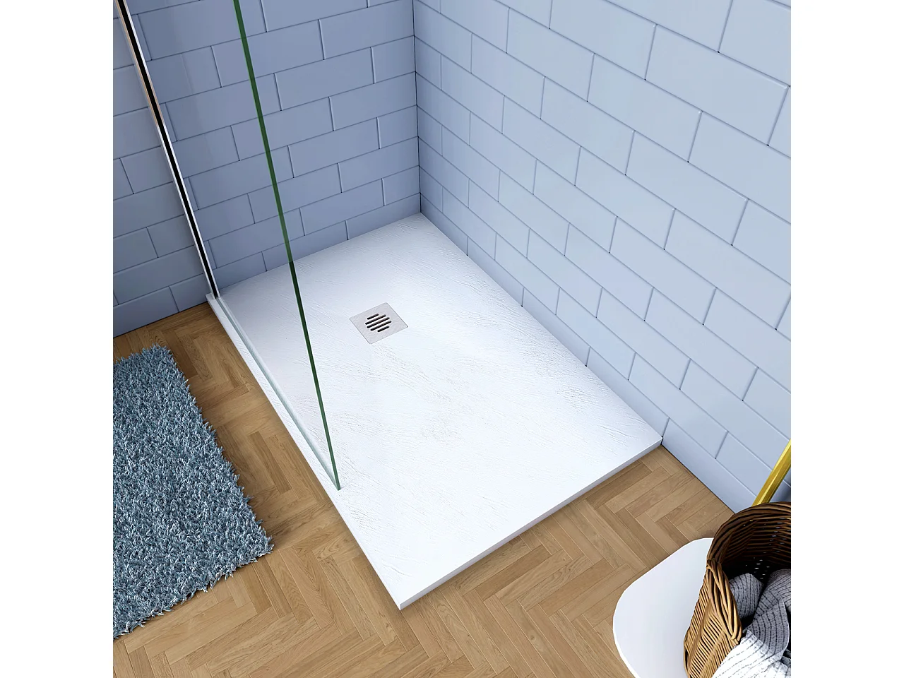 Piatto Doccia Bianco 90x120cm In Resina E Marmo Mista Effetto Ardesia Ruvido Piletta E Tubo Inclusi Spessore Di 3 Cm