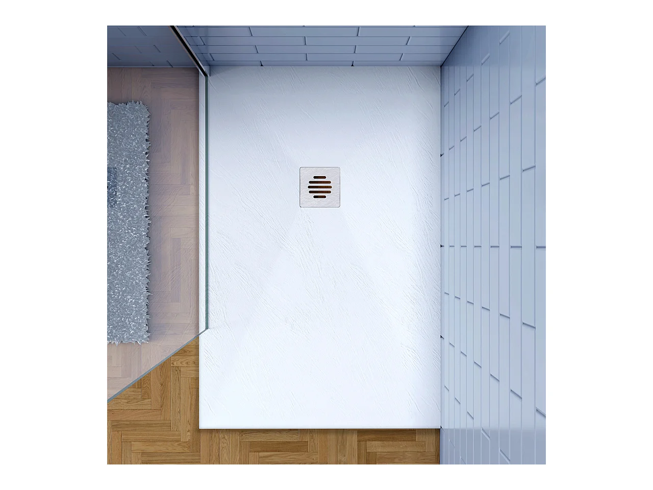 Piatto Doccia Bianco 90x140cm in Pietra Artificiale e Mesina Mista Effetto Ardesia Ruvido Piletta e Tubo inclusi Spessore di 3 cm