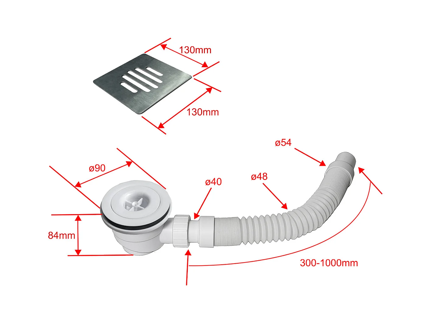 Piatto Doccia Bianco 70x70cm di Spessore da 3 cm in Pietra Artificiale e Mesina Mista Effetto Ardesia Ruvido Piletta e Tubo inclusi