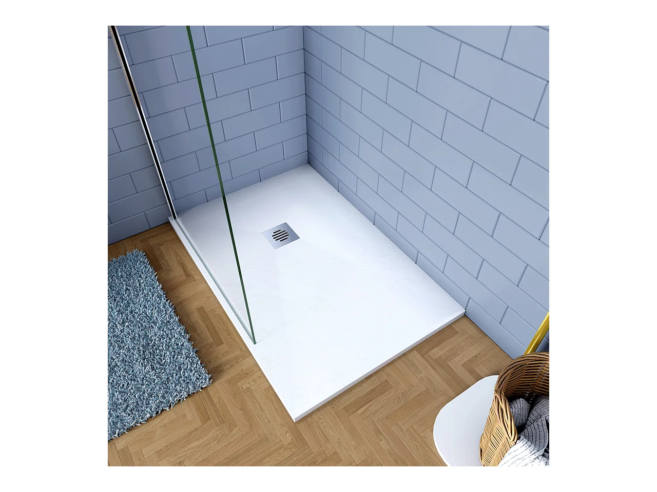 Piatto Doccia Bianco 80x100cm Di Spessore Da 3 Cm In Resina E Marmo Mista Effetto Ardesia Ruvido Piletta E Tubo Inclusi