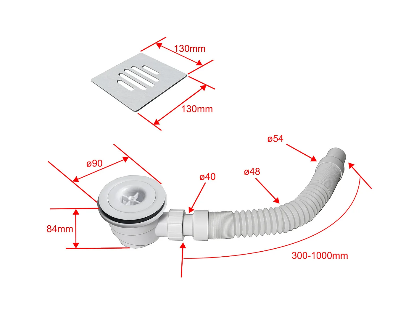 Piatto Doccia Bianco 80x90cm in Pietra Artificiale e Mesina Mista Effetto Ardesia Ruvido Piletta e Tubo inclusi Spessore di 3 cm