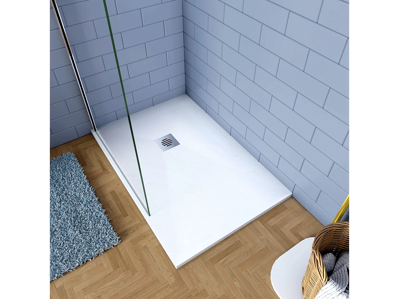 Piatto Doccia Bianco 90x120cm Di Spessore Da 3 Cm In Resina E Marmo Mista Effetto Ardesia Ruvido Piletta E Tubo Inclusi