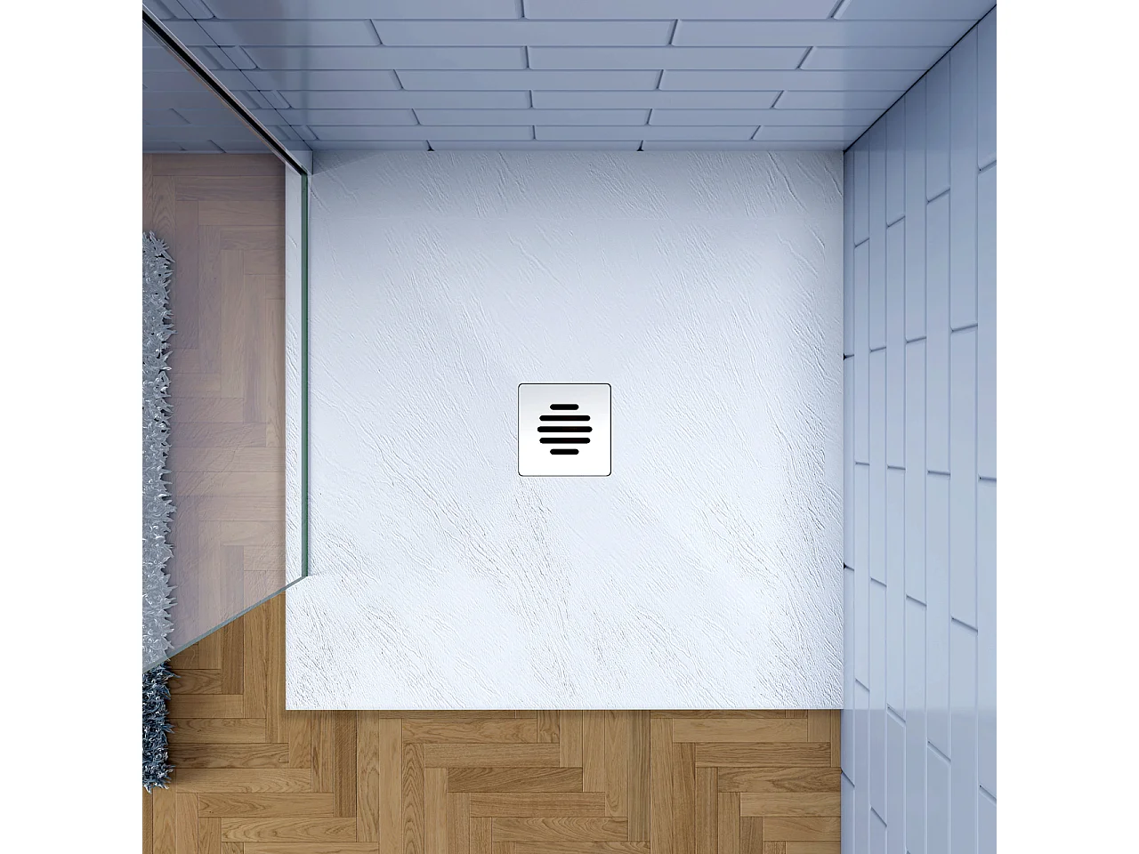 Piatto Doccia Bianco 90x90cm di Spessore da 3 cm in Pietra Artificiale e Mesina Mista Effetto Ardesia Ruvido Piletta e Tubo inclusi