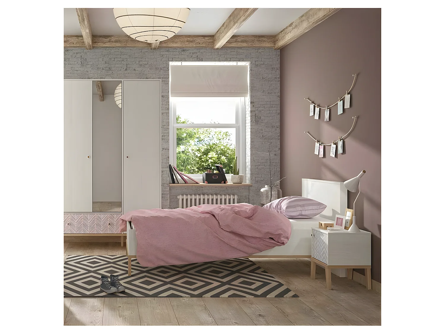 Table de chevet 1 porte Bois blanchi - SOLVEIG