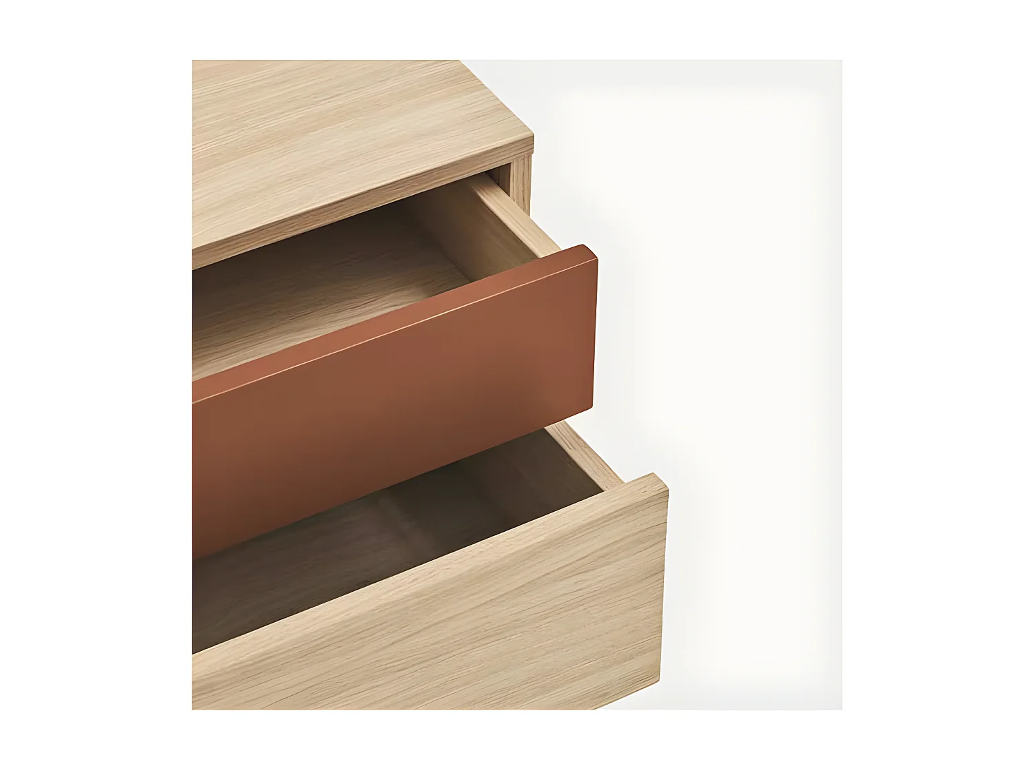 Table de chevet 2 tiroirs Chêne clair / Brique - TEULAT YOKO