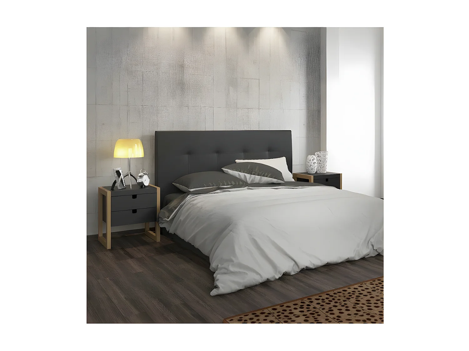 Table de chevet 2 tiroirs Gris/Chêne - ODILE