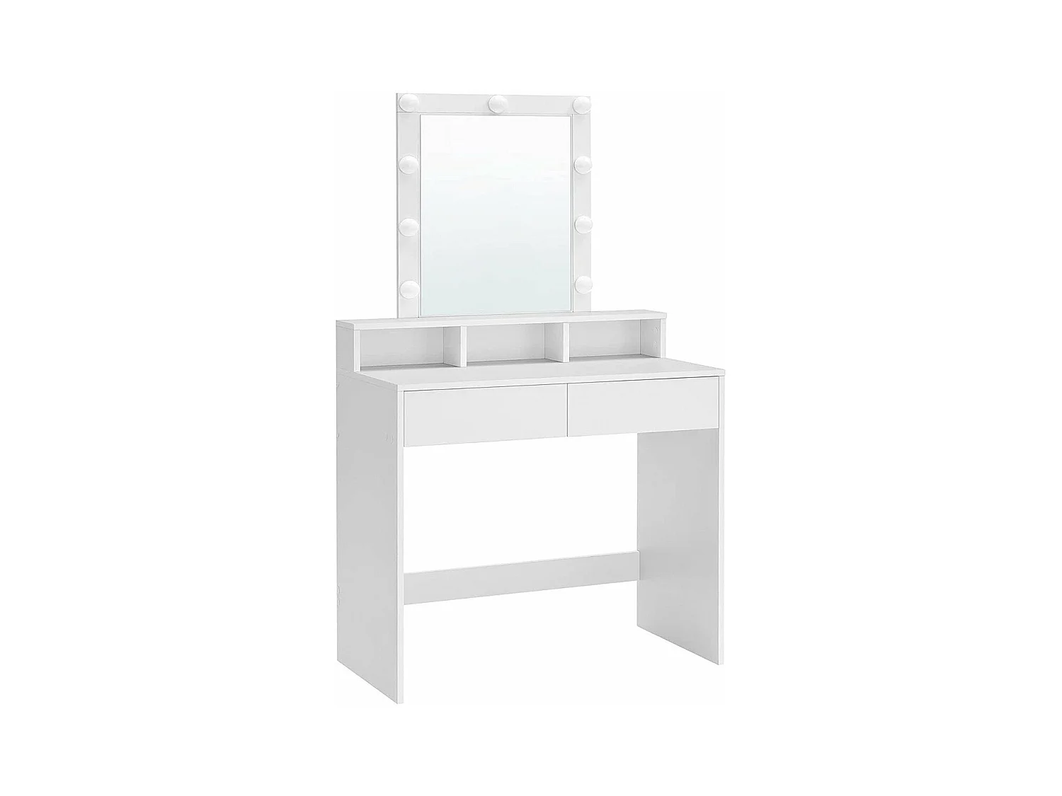 Coiffeuse blanche avec miroir à ampoules et 2 tiroirs - L80 x H145 cm