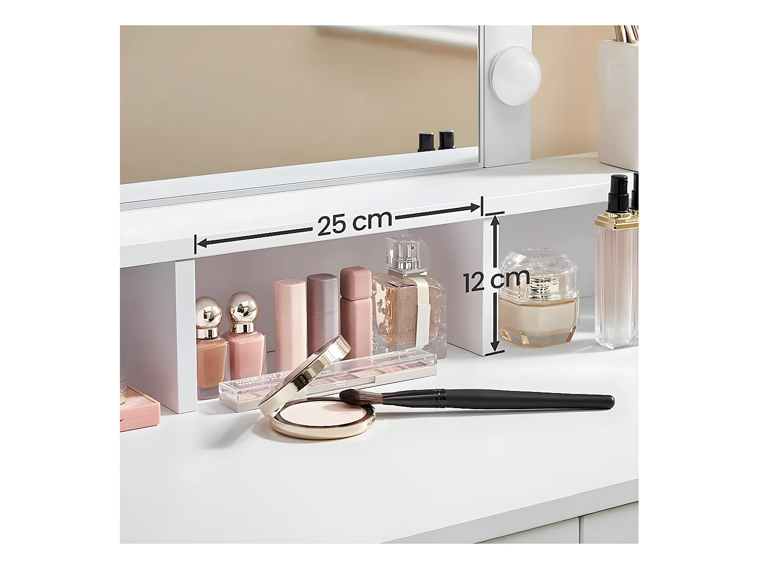 Coiffeuse blanche avec miroir à ampoules et 2 tiroirs - L80 x H145 cm