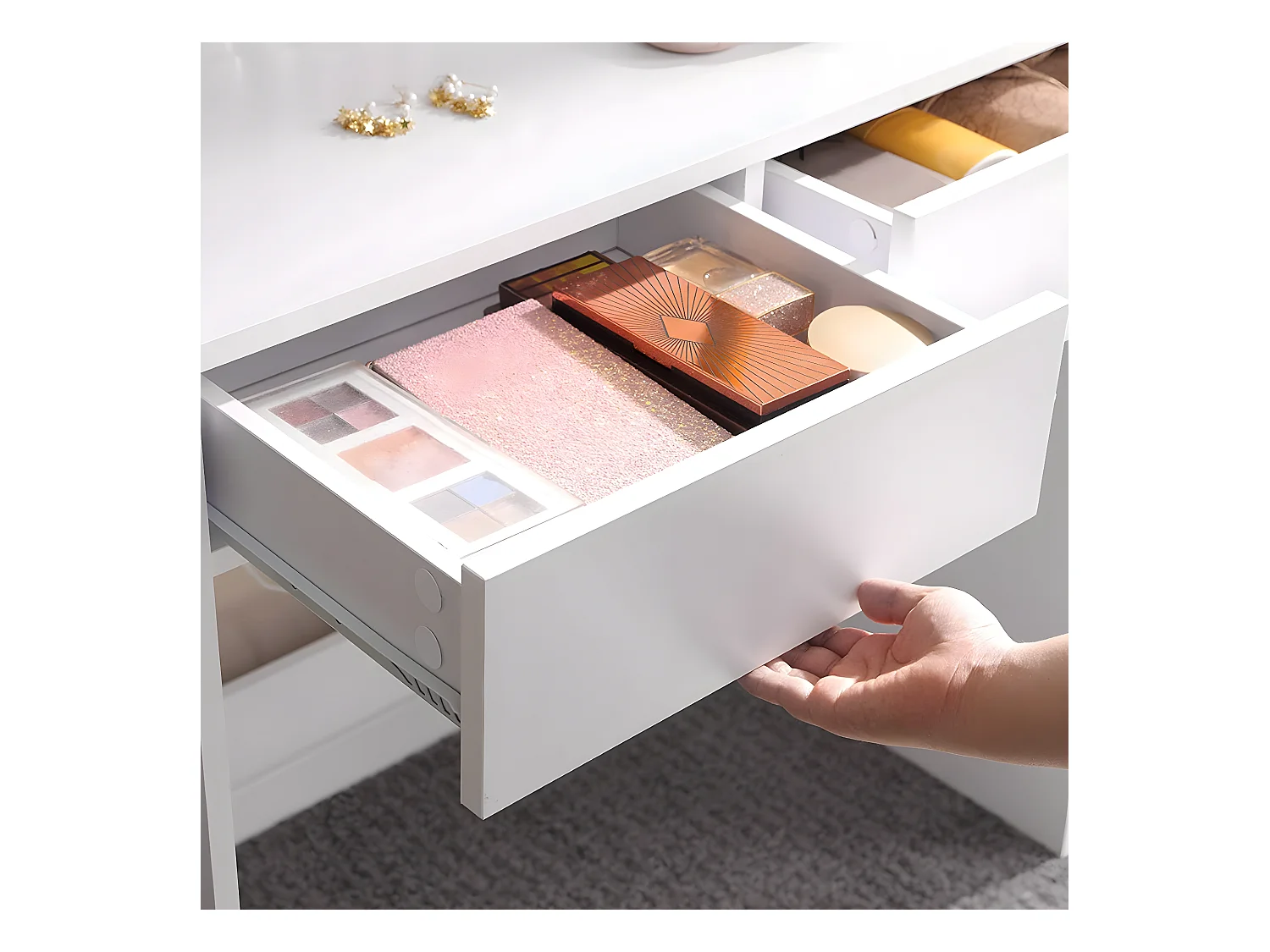 Tocador blanco con 1 espejo y 2 cajones - L80 x H140 cm