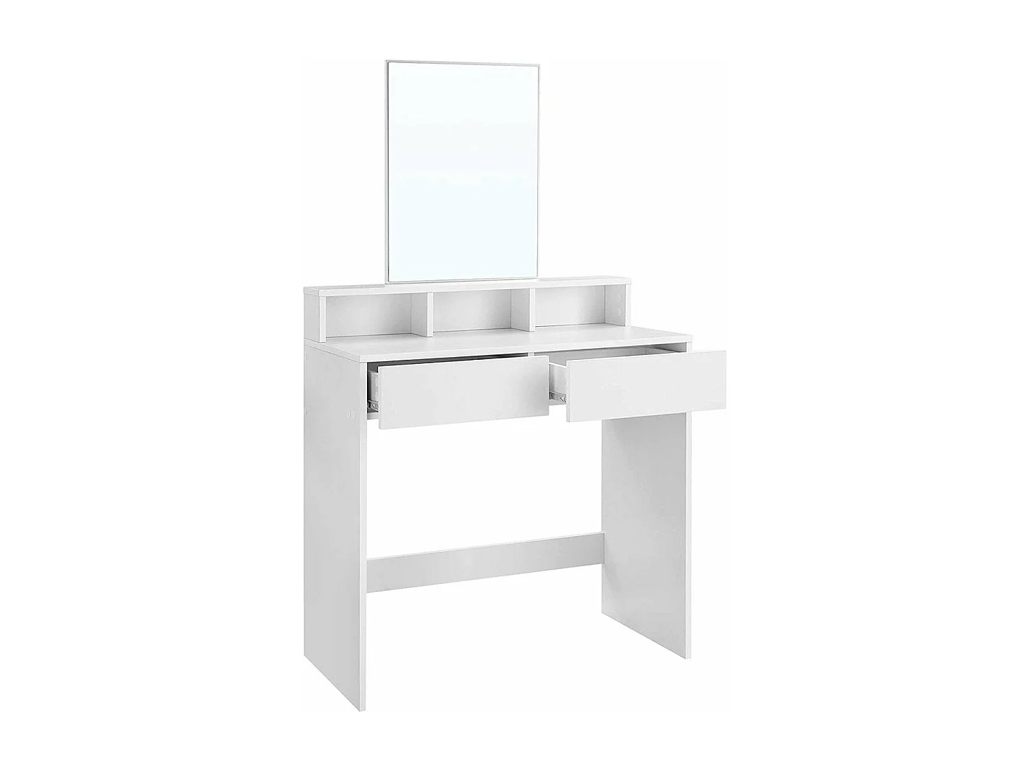 Coiffeuse blanche avec 1 miroir et 2 tiroirs - L80 x H140 cm