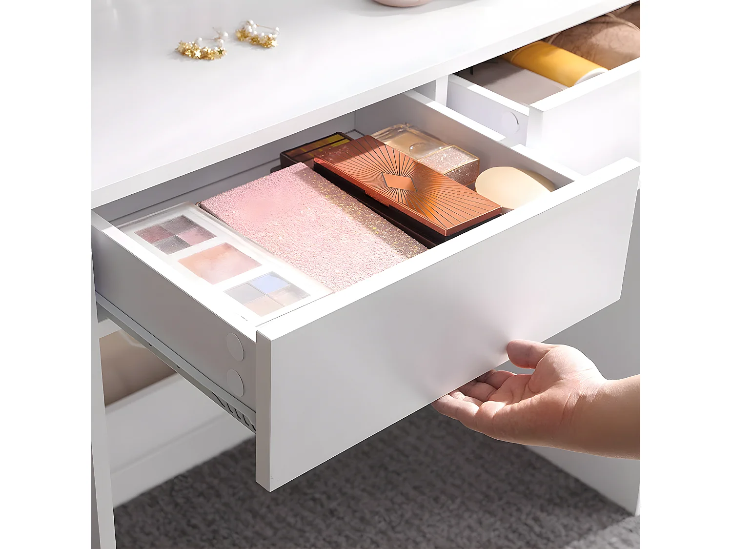 Coiffeuse blanche avec 1 miroir et 2 tiroirs - L80 x H140 cm