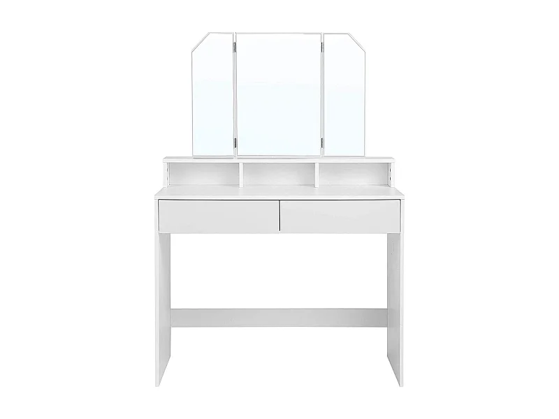 Coiffeuse Blanche avec Miroir 3 Volets et 2 Tiroirs - L100 cm